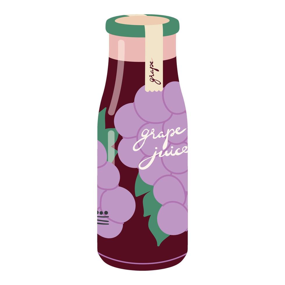 druif sap drinken in glas fles concept. druif sap drank illustratie in tekenfilm stijl. biologisch zomer verfrissing. vlak vector illustratie geïsoleerd Aan wit achtergrond.