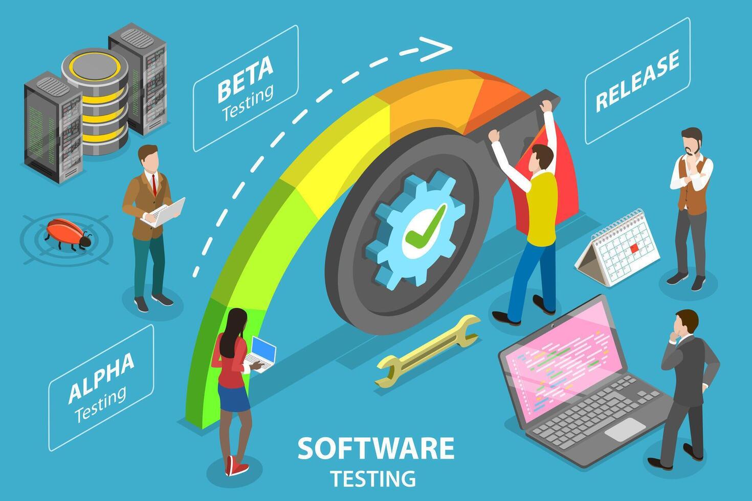 3d isometrische vlak vector conceptuele illustratie van software testen