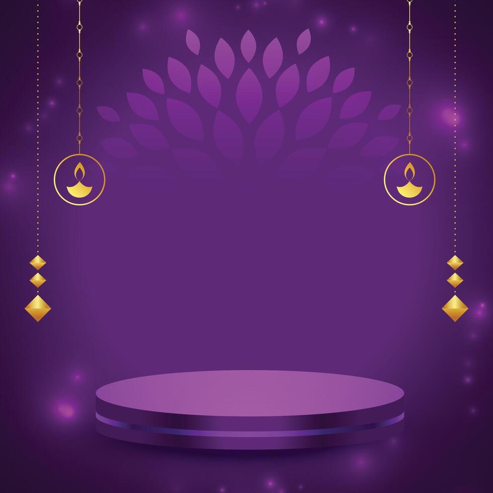 3d podium ontwerp Aan Purper achtergrond voor Indisch festival deepavali vector