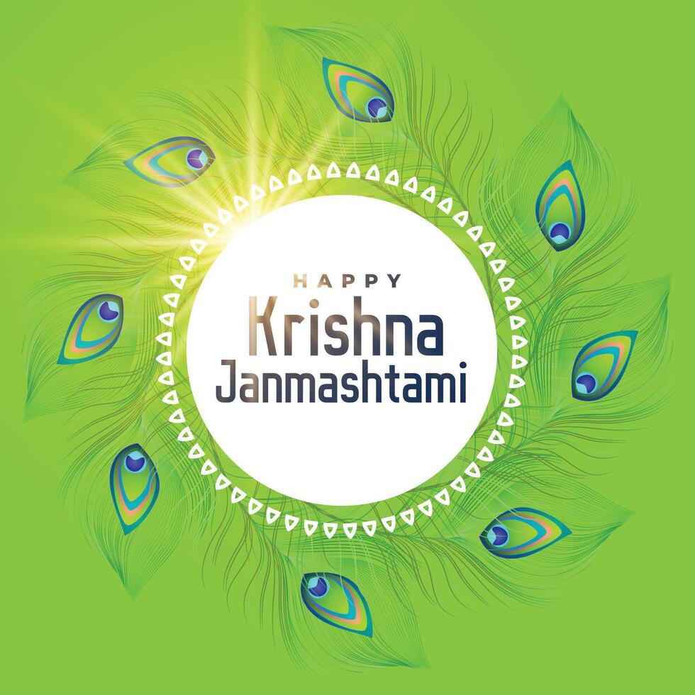 gelukkig krishna janmashtami Pauw veer groen achtergrond vector