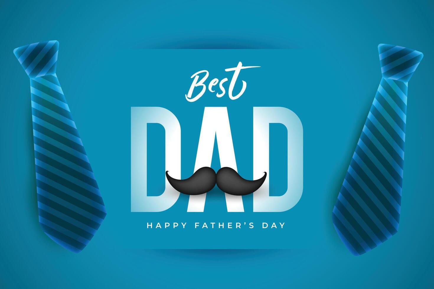 realistisch gelukkig vader dag blauw kaart met stropdas en snor vector