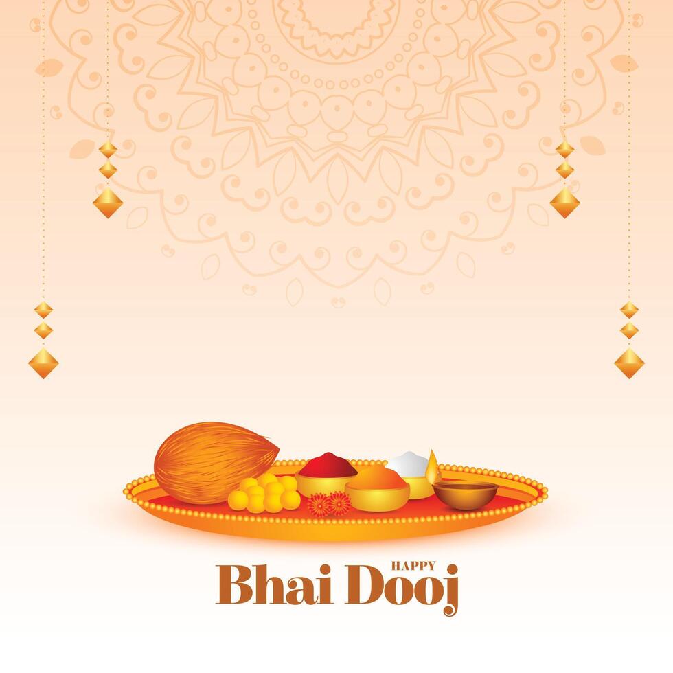 Indisch cultureel bhai dooj gelegenheid achtergrond met puja thali ontwerp vector
