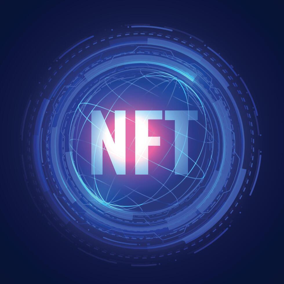 nft niet fungibel token poster blauw technologie achtergrond vector