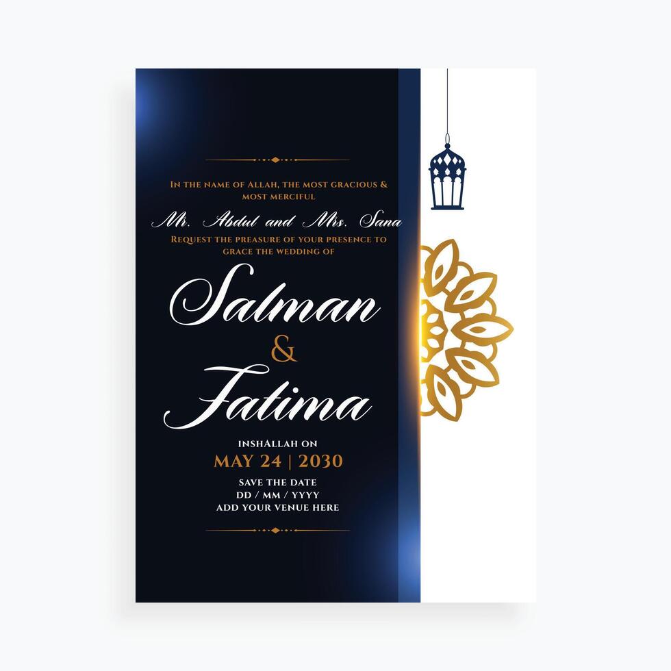 Islamitisch Nikah ceremonie evenement kaart sjabloon voor rijden en bruidegom vector