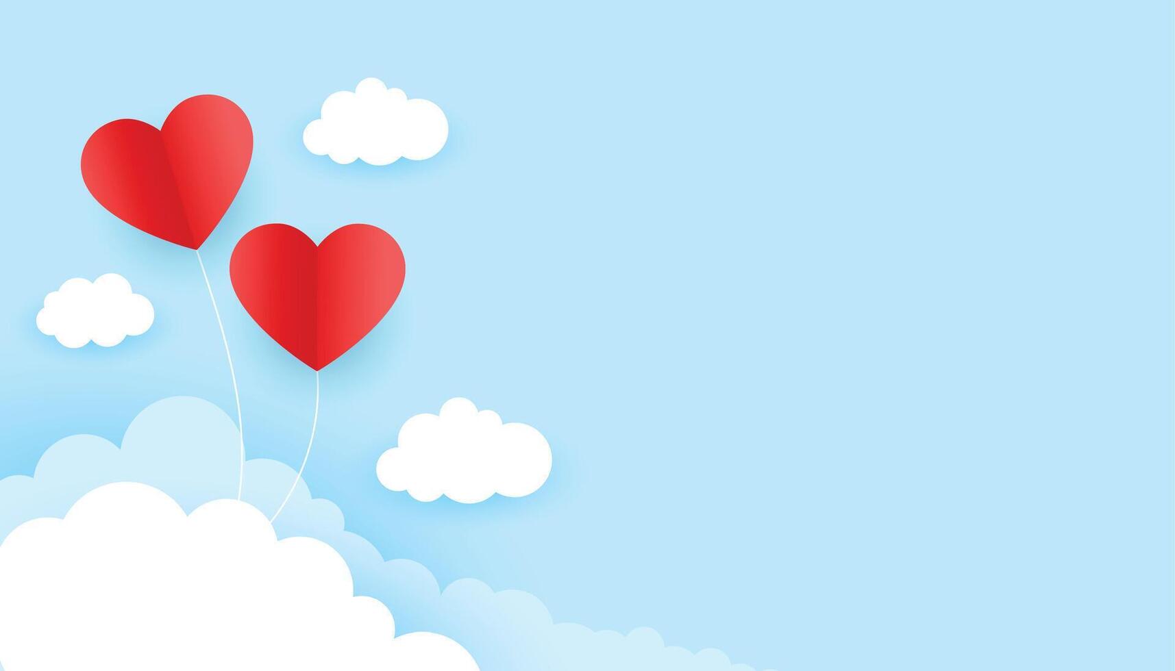 twee rood harten in de lucht valentijnsdag dag achtergrond in papier stijl vector