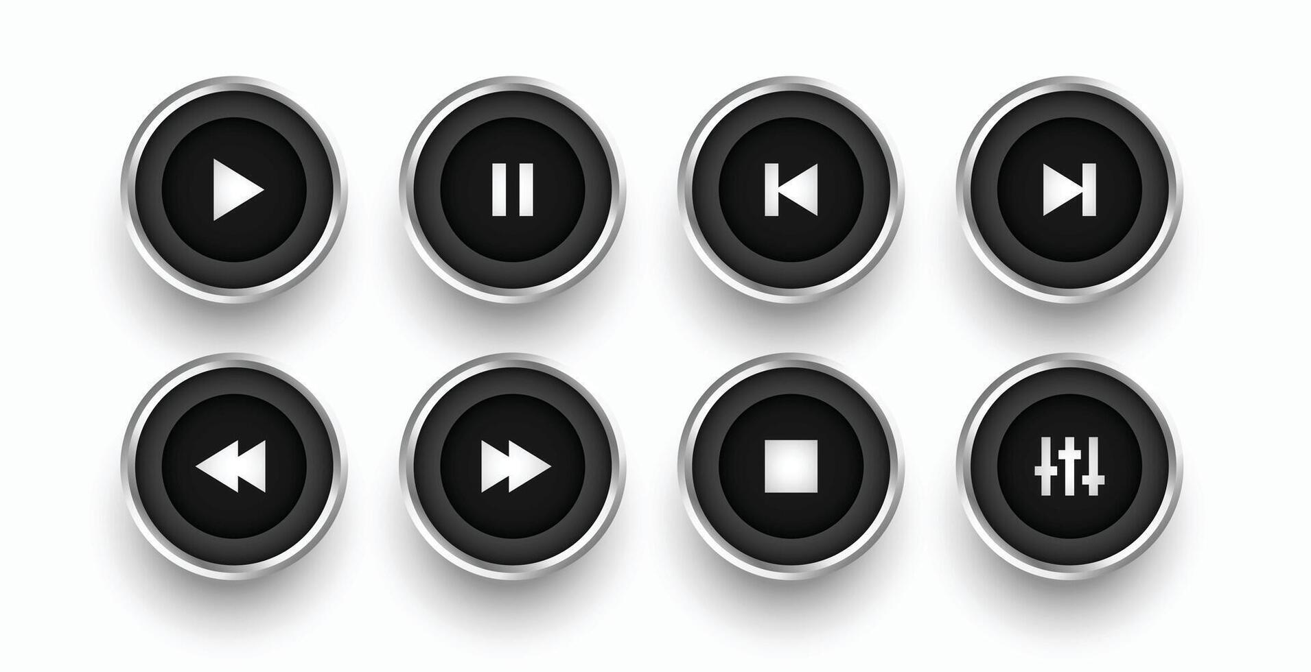 zwart en metalen multimedia knop teken ontwerp vector
