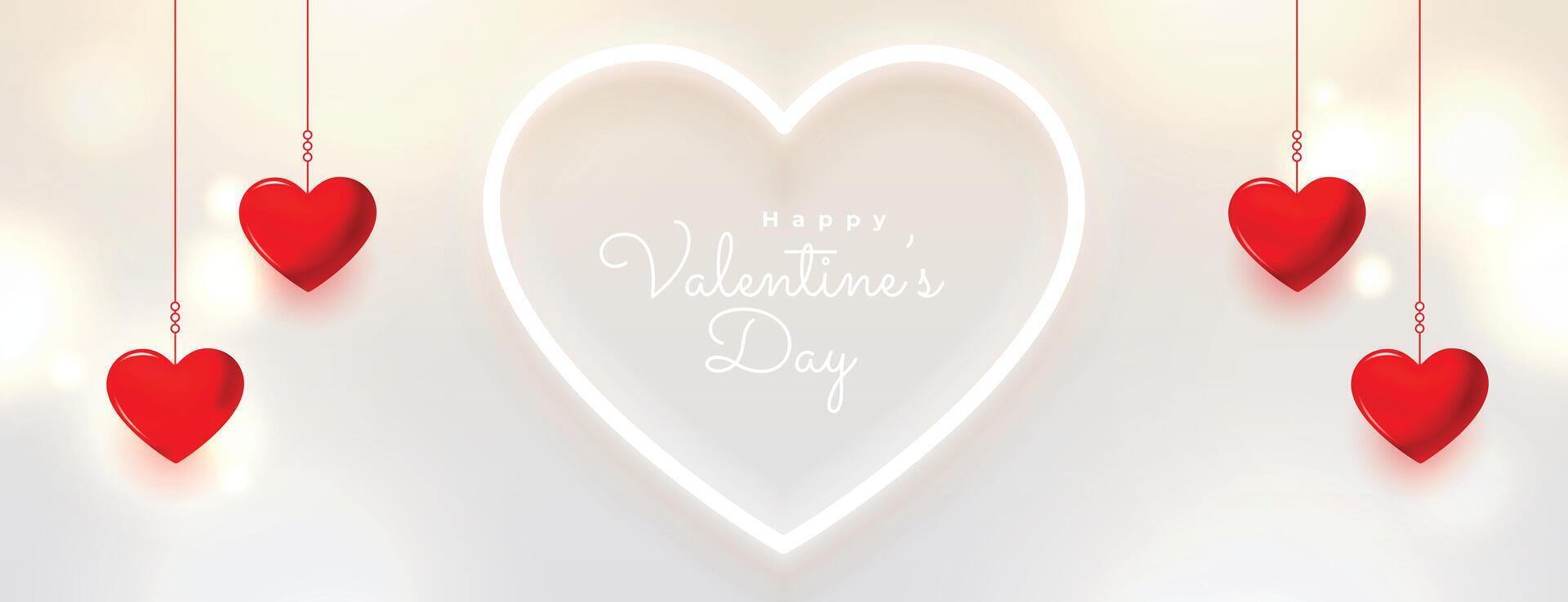 elegant valentijnsdag dag banier met neon wit hart vector