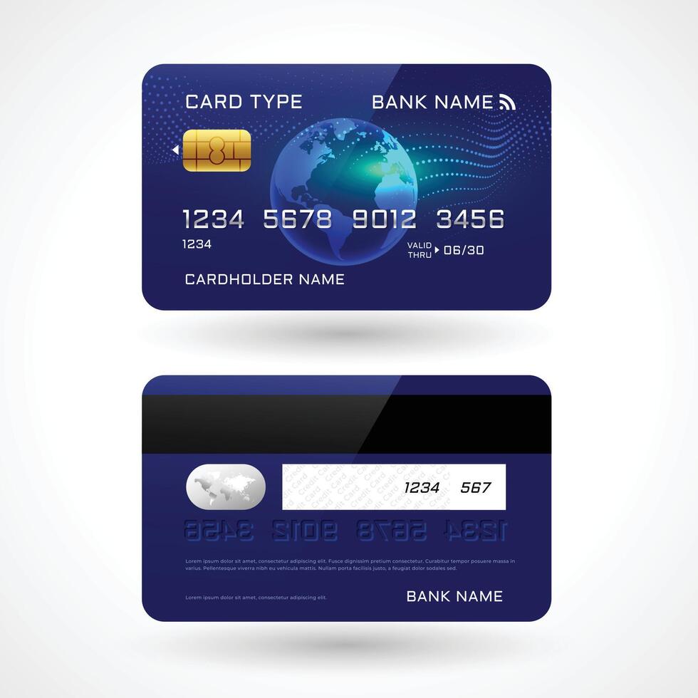credit kaart mockup ontwerp met voorkant en terug vector