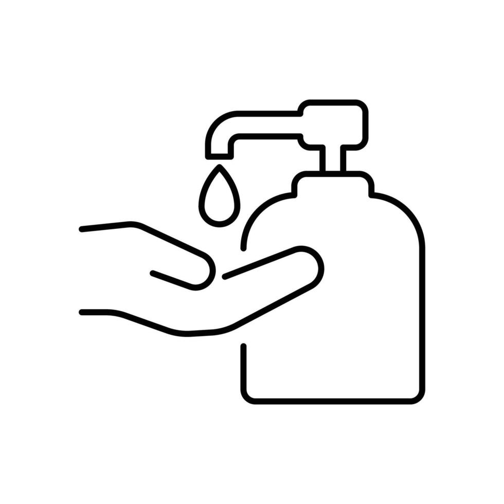 vloeistof hand- zeep icoon. gemakkelijk schets stijl. hand- wassen, gel, desinfecteren, antibacterieel, fles, verdeler, schoon concept. dun lijn symbool. vector illustratie geïsoleerd.