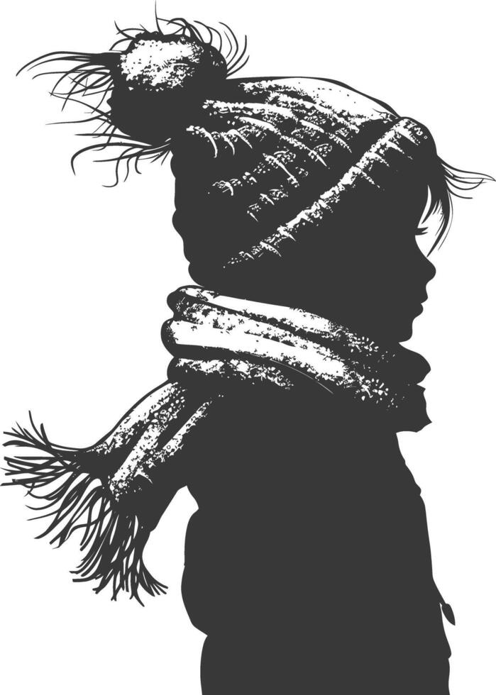 ai gegenereerd silhouet weinig meisje met sneeuw sjaal zwart kleur enkel en alleen vector