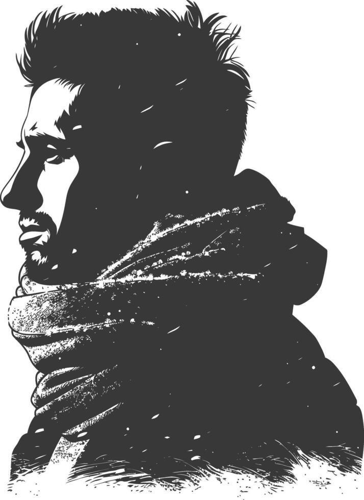 ai gegenereerd silhouet Mens met sneeuw sjaal zwart kleur enkel en alleen vector