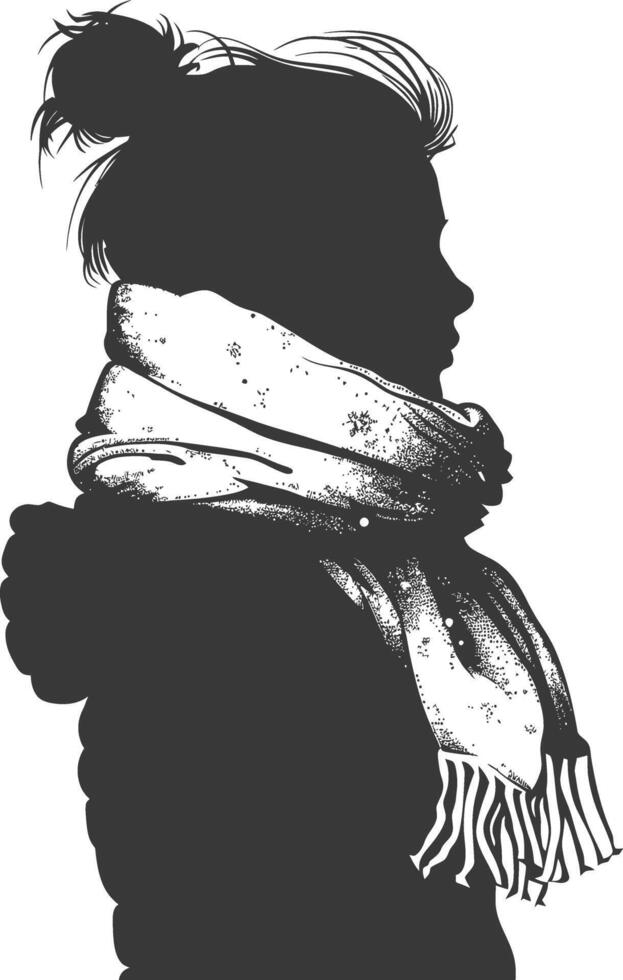 ai gegenereerd silhouet vrouw met sneeuw sjaal zwart kleur enkel en alleen vector