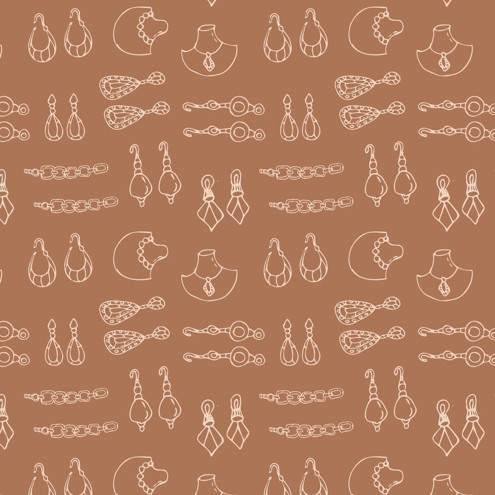 bruin naadloos patroon van schetsen divers vrouw sieraden. vector illustratie geïsoleerd. kan gebruikt voor textiel, omhulsel papier, Hoes ontwerp, schoonheid achtergrond.