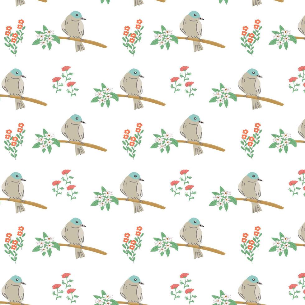 aanbiddelijk vogel met bloemen elementen en bloem - naadloos patroon. vector illustratie kan gebruik voor behang, poster, afdrukken.