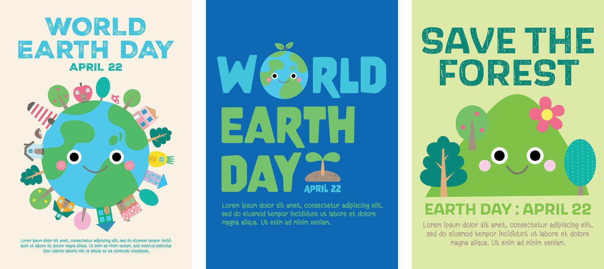 wereld aarde dag poster reeks voor grafisch en web ontwerp bedrijf presentatie afzet en afdrukken materiaal vector illustratie