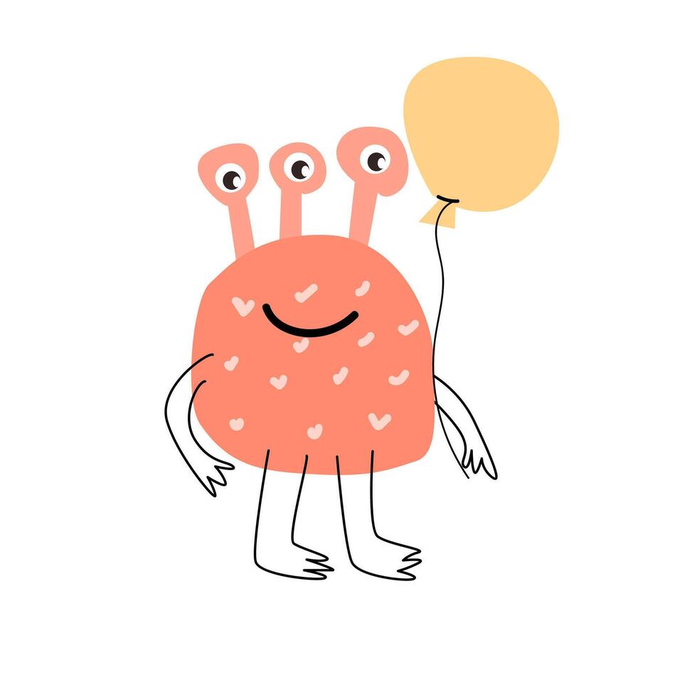 schattig roze monster baby karakter voor verjaardag kaart vector