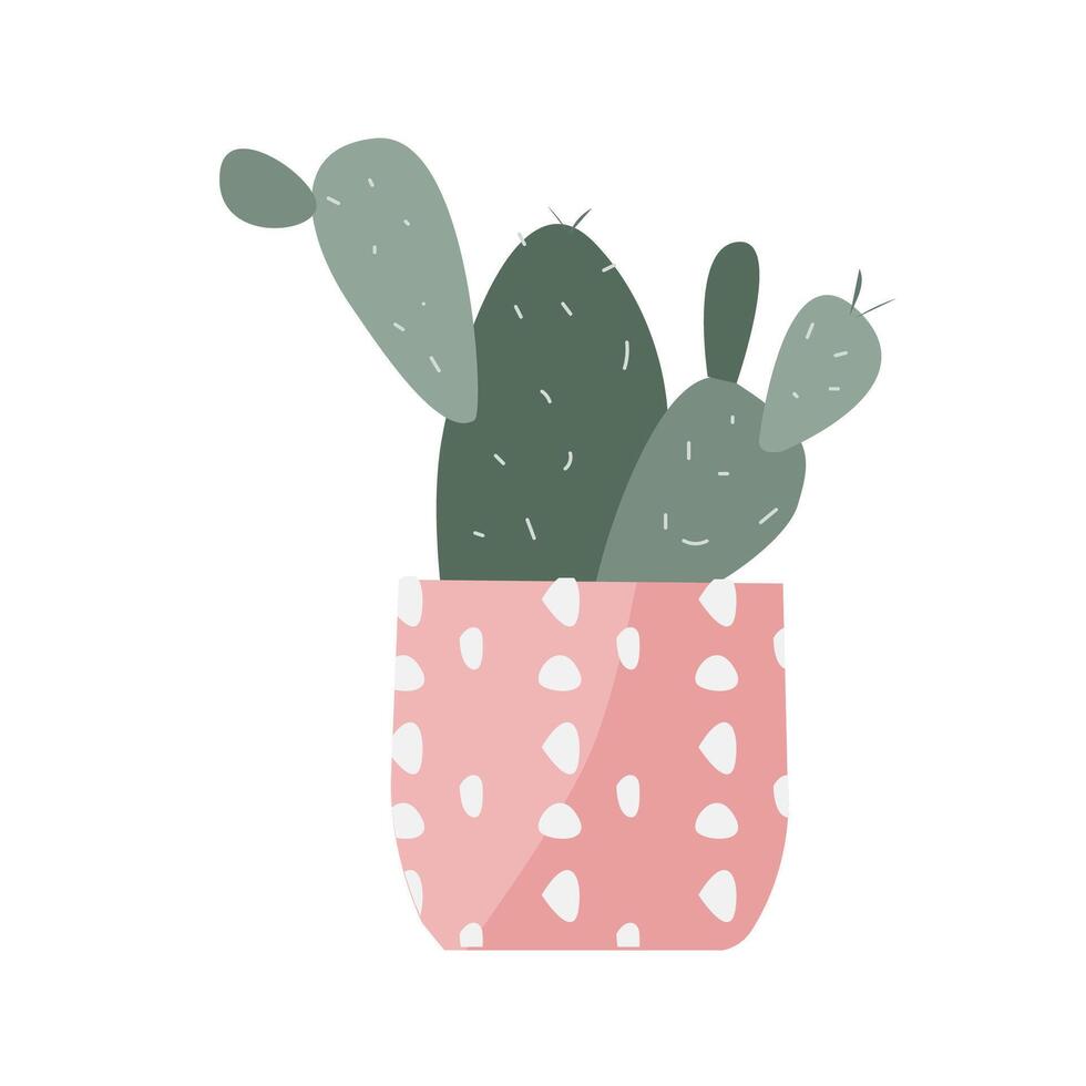 cactus in vlak stijl, huis fabriek cactus in roze pot. vector illustratie geïsoleerd. kan gebruikt voor groet kaart, banier, sticker. huis fabriek in decoratief gouden pot.