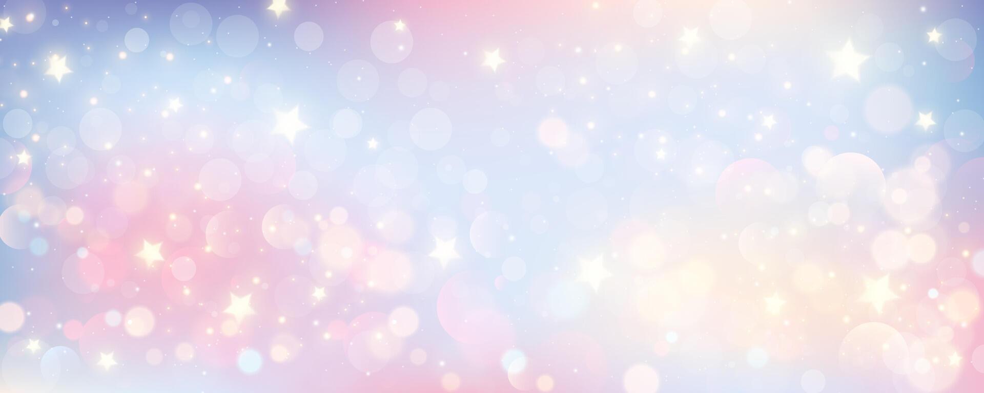 bokeh lucht achtergrond. licht roze pastel heelal abstract behang met schitteren sterren. fantasie ruimte met schittert. vector