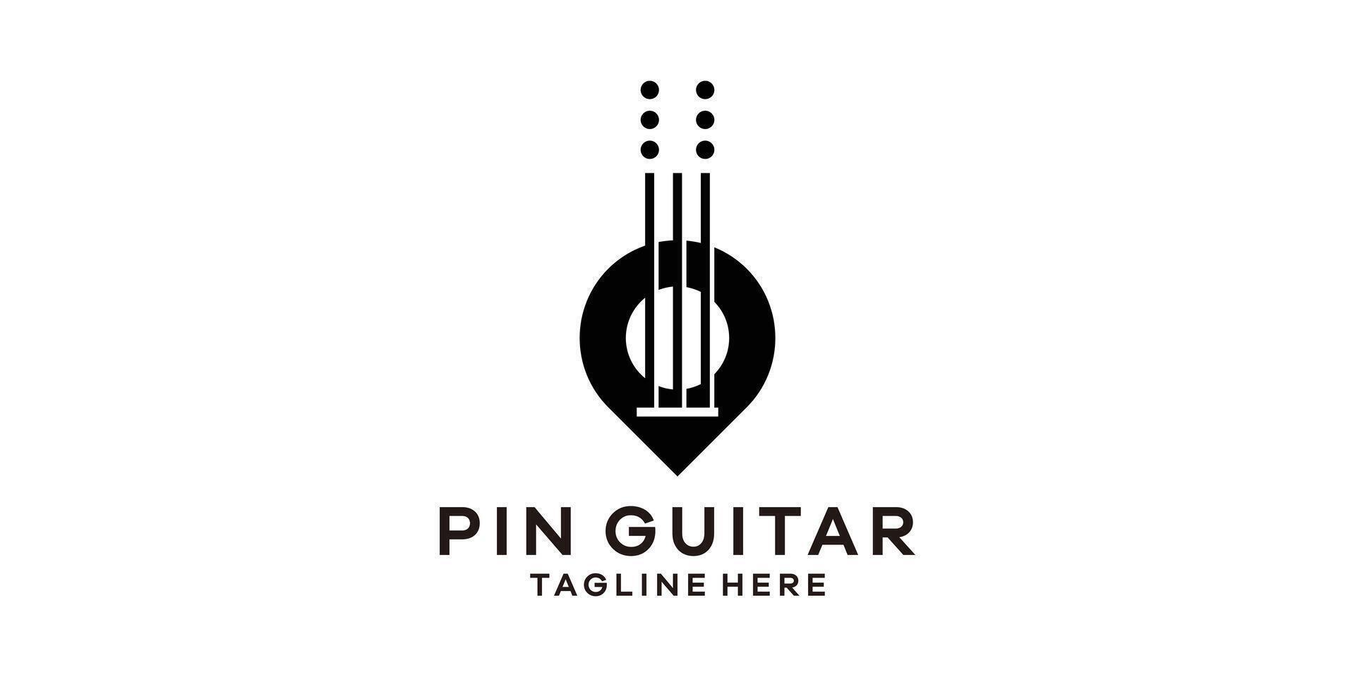 logo ontwerp combinatie van pin vorm met gitaar, abstract sjabloon ontwerp logo, symbool, creatief idee. vector