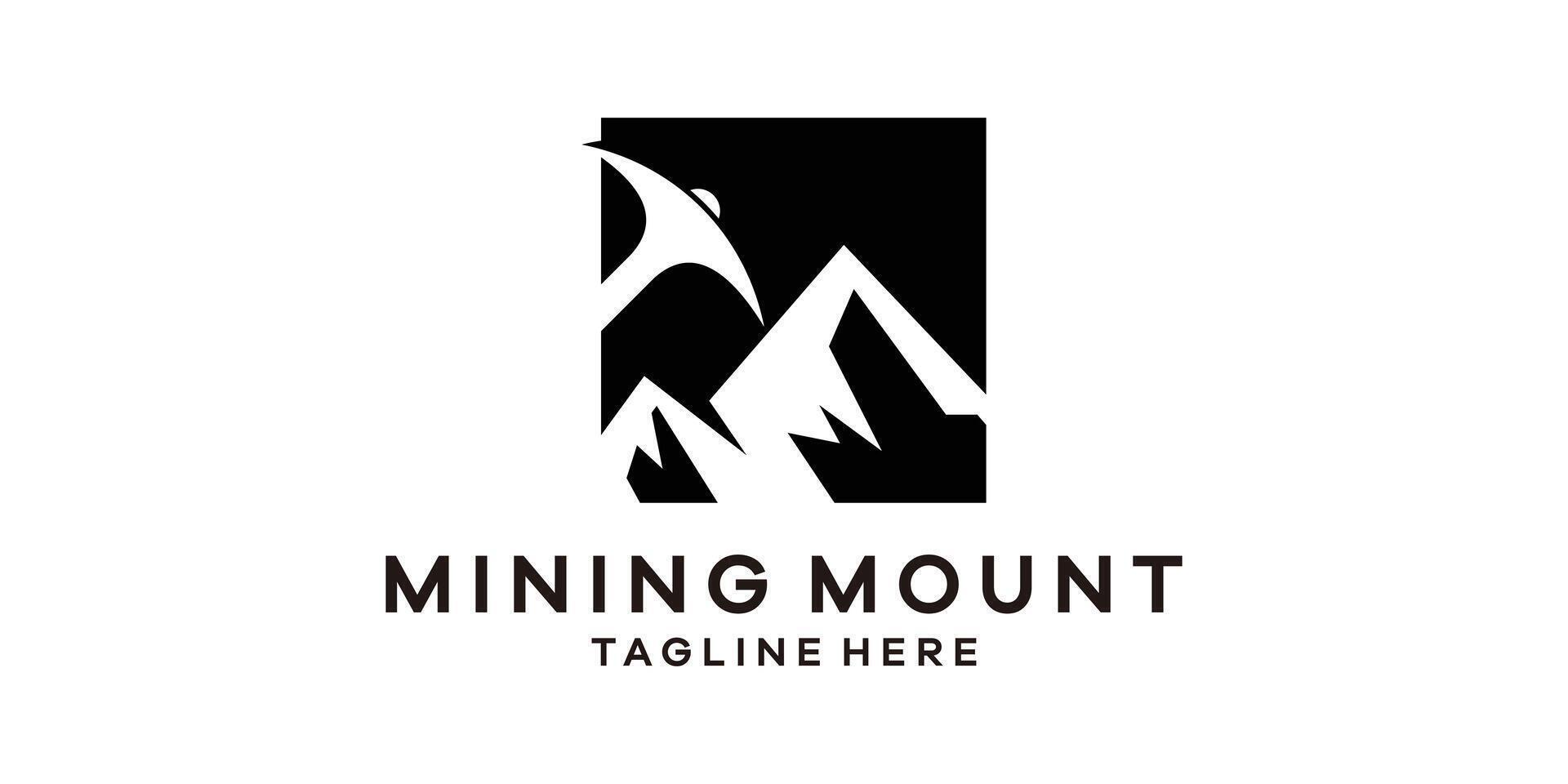 logo ontwerp combinatie van mijnbouw uitrusting met bergen, logo ontwerp sjabloon symbool ideeën. vector