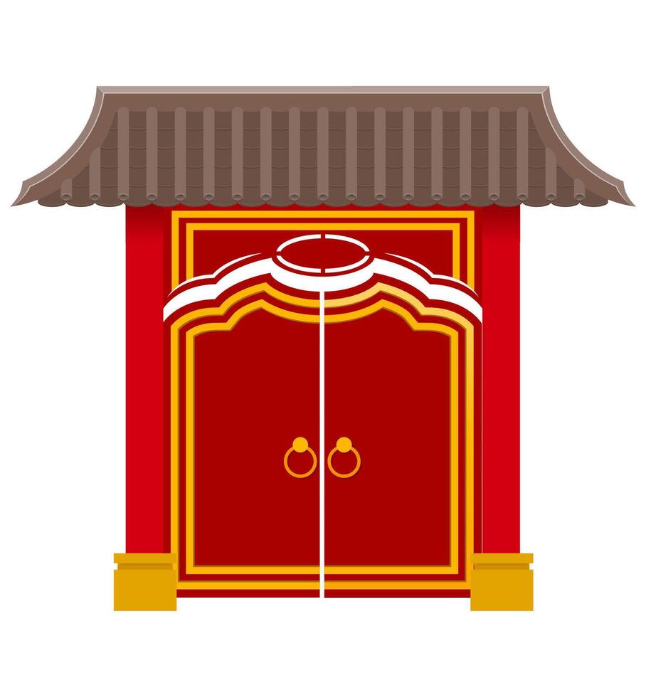 chinese poort om een tempel of pagode binnen te gaan met kolommen en een dak vectorillustratie geïsoleerd op background vector