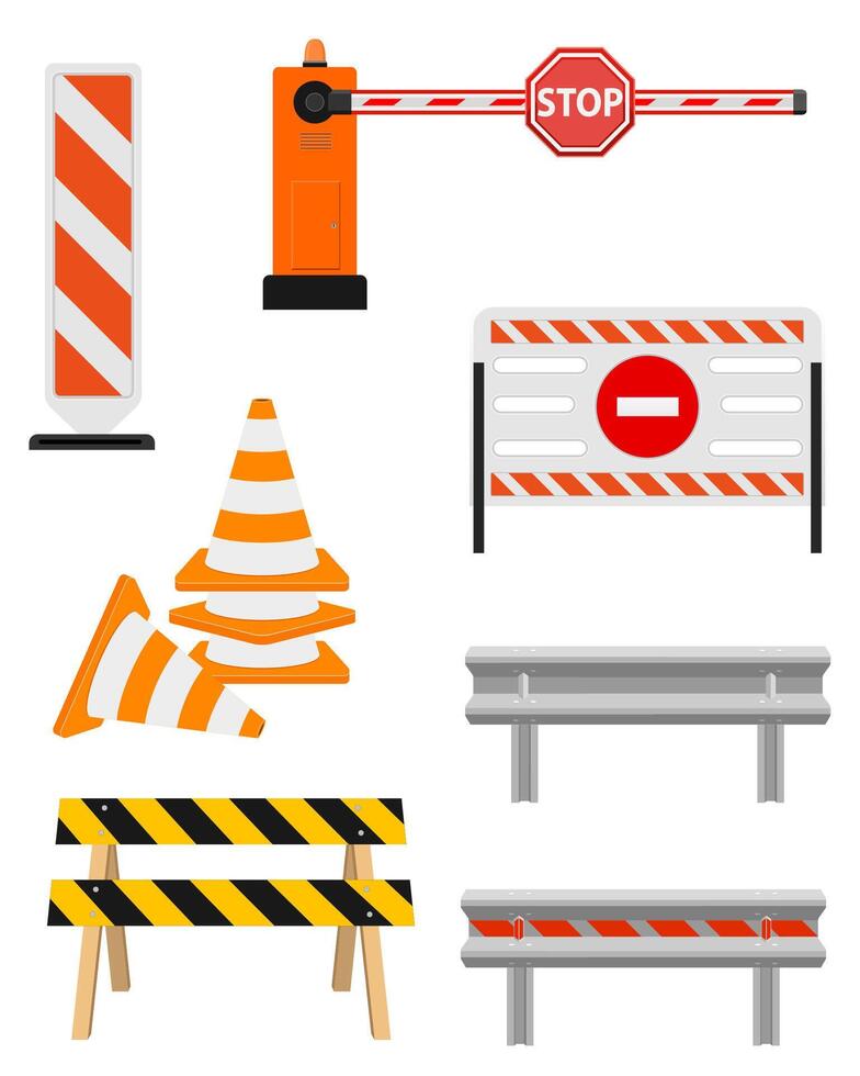 weg belemmeringen naar beperken verkeer vervoer voorraad vector illustratie geïsoleerd Aan wit achtergrond