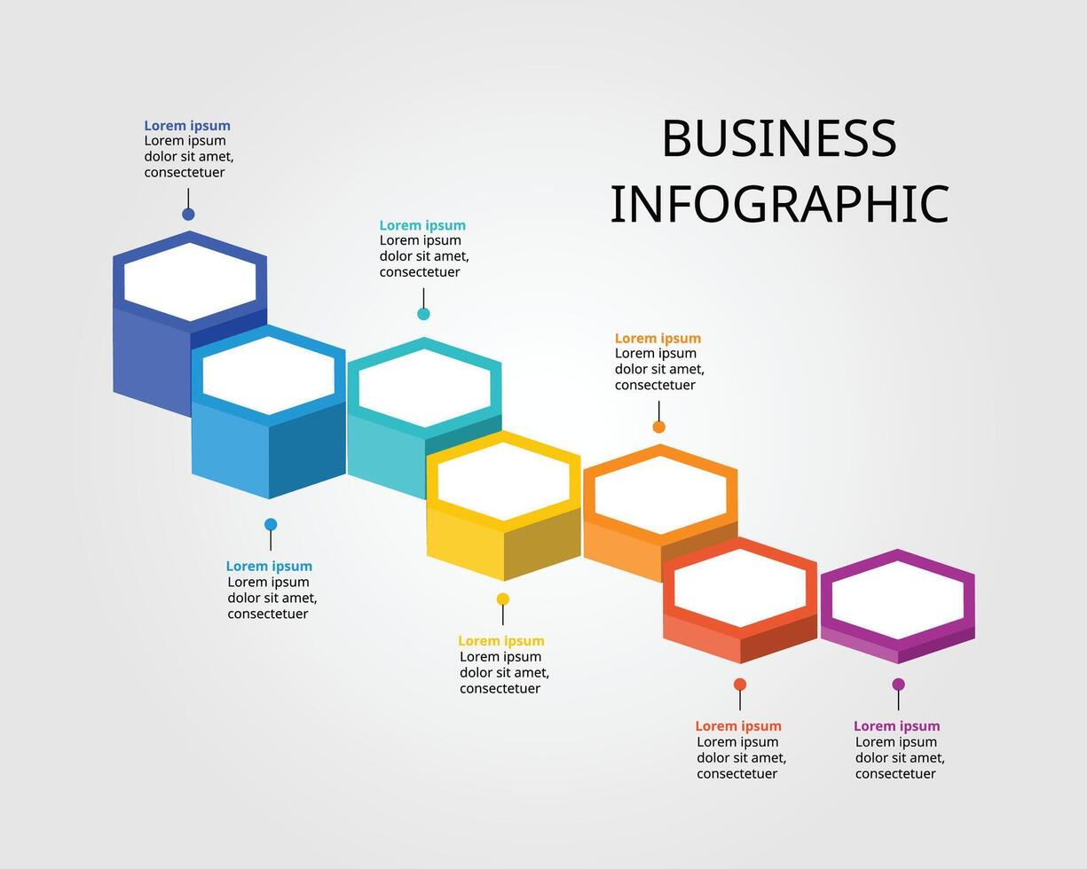 zeshoek stap niveau sjabloon voor infographic voor presentatie voor 7 element vector