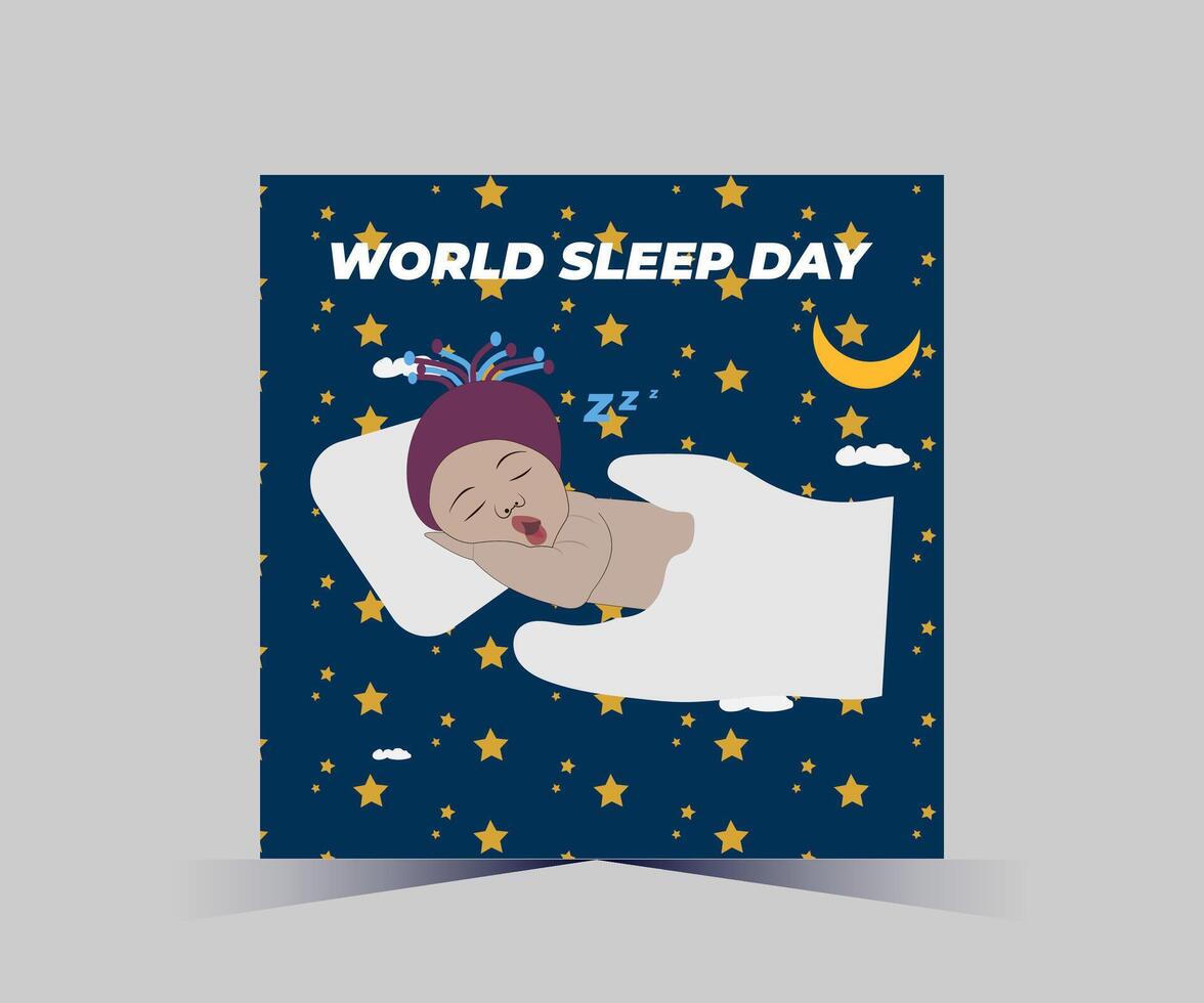 wereld slaap dag poster met een slapen baby vector