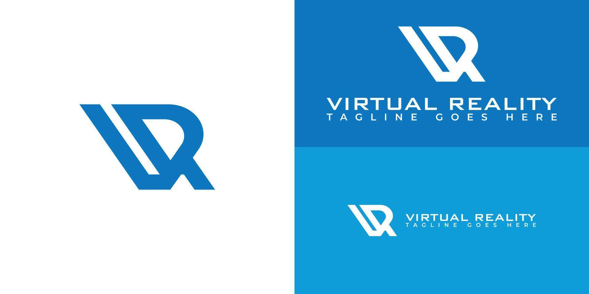 abstract eerste brief vr of rv logo in blauw kleur gepresenteerd met meerdere achtergrond kleuren. de logo is geschikt voor virtueel realiteit bedrijf logo ontwerp inspiratie Sjablonen. vector