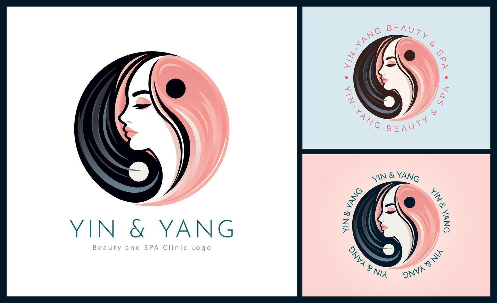 yin en yang vrouw gezicht schoonheid esthetiek luxe salon spa logo sjabloon ontwerp voor merk of bedrijf vector