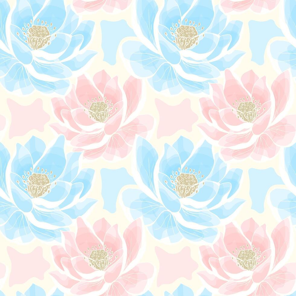 naadloos patroon met roze en blauw lotussen. tropisch afdrukken vector