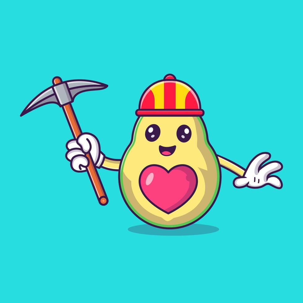 schattig avocado Holding hamer mascotte karakter vector icoon illustratie