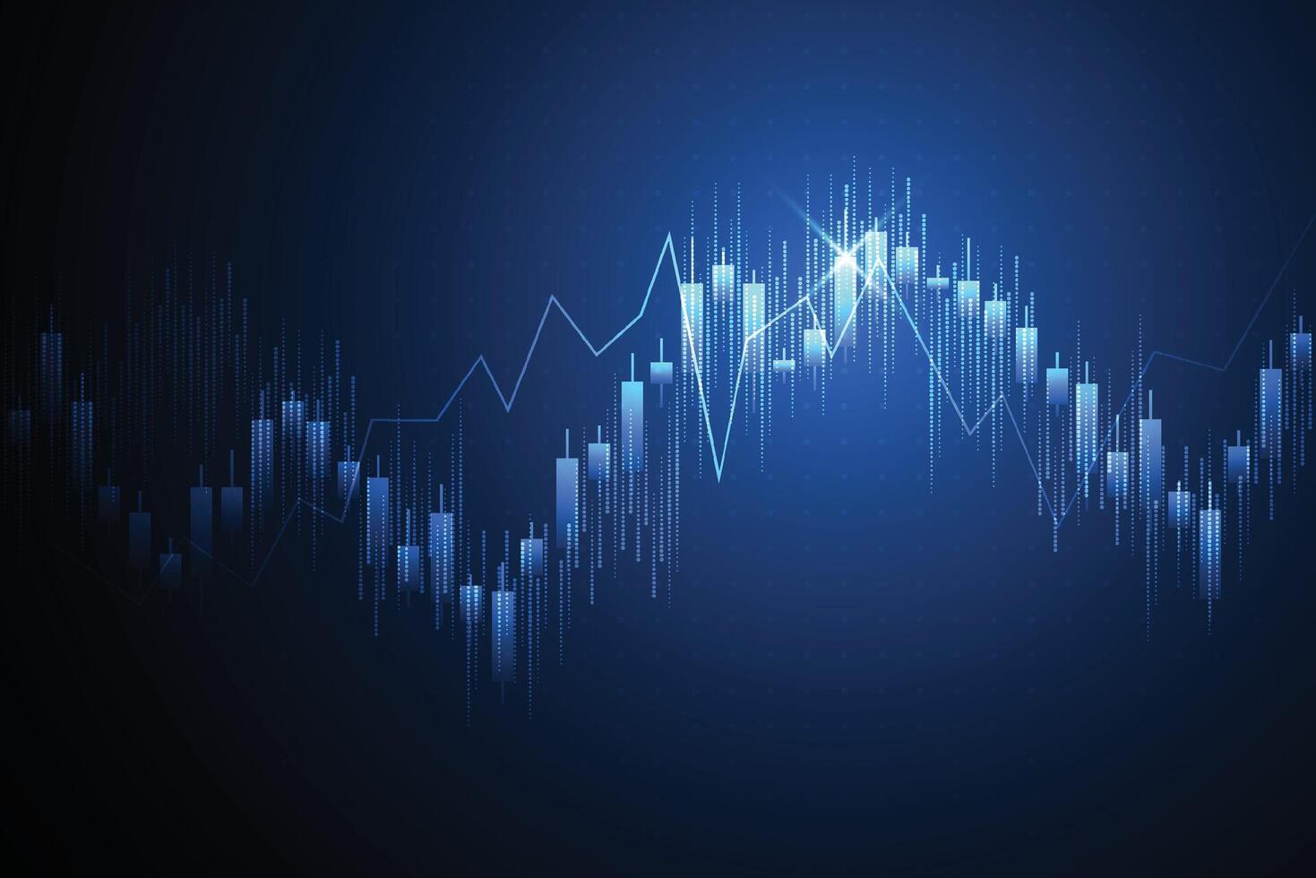 zakelijke kaars stok grafiek grafiek van de aandelenmarkt investeringen handel op witte achtergrond ontwerp. bullish point, trend van grafiek. vector illustratie