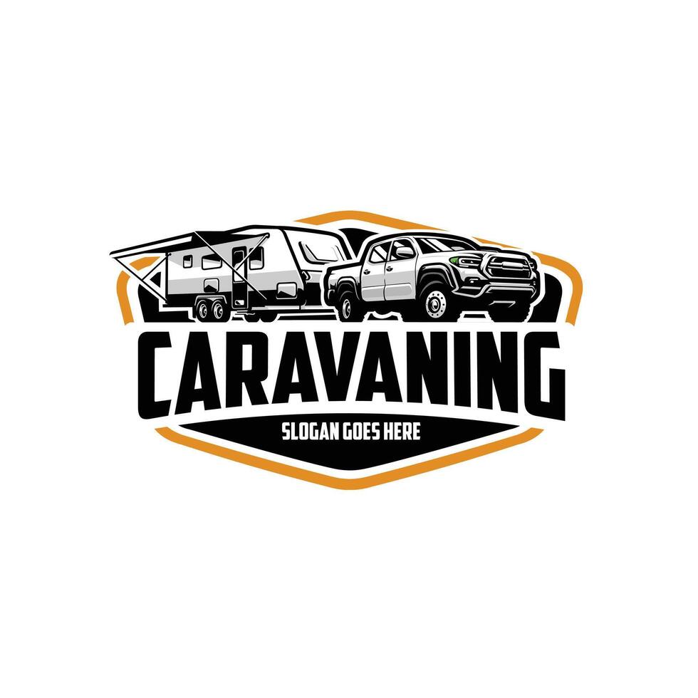 caravan camper camper vrachtauto aanhangwagen logo embleem vector geïsoleerd. het beste voor caravan verwant industrie