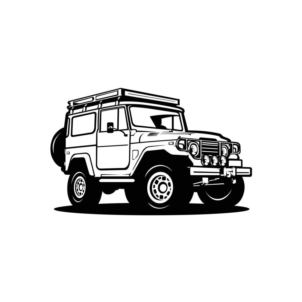 klassiek land- 4x4 van de weg af zwart en wit vrachtauto illustratie vector geïsoleerd. het beste voor automotive land- industrie