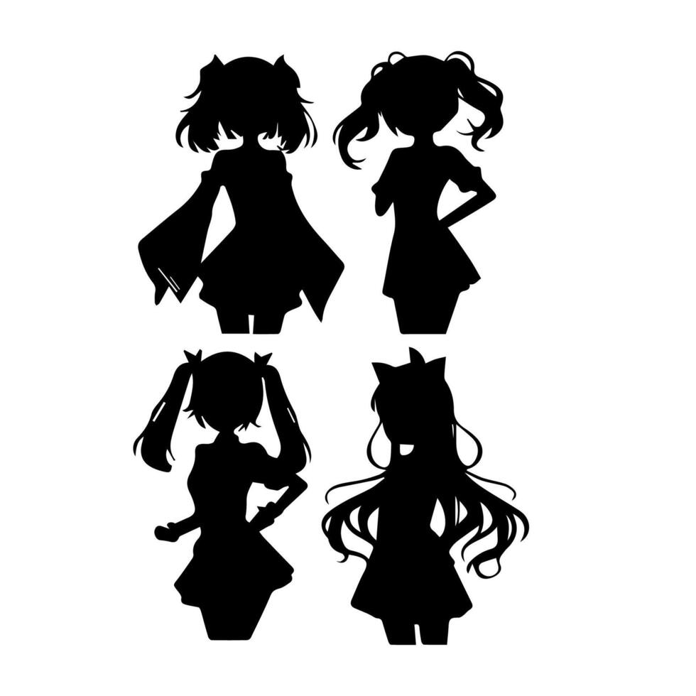 silhouet meisje in anime stijl vector illustratie vrij