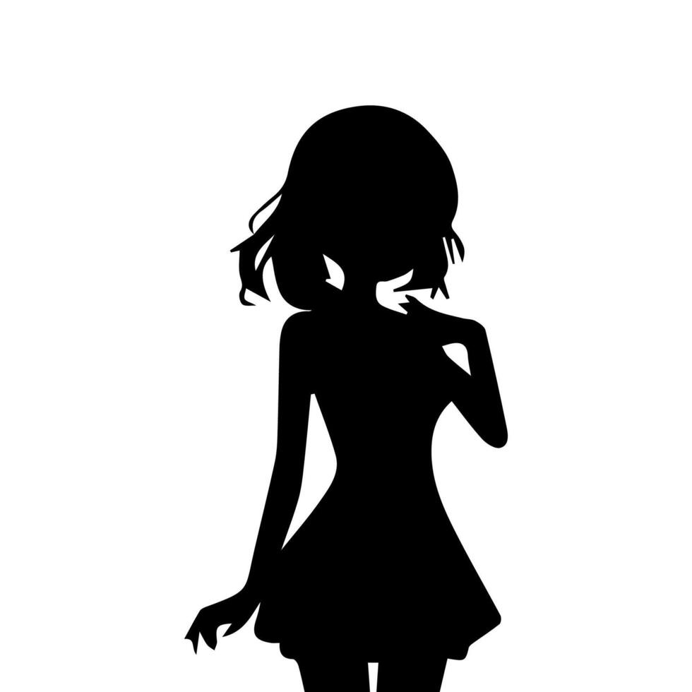 silhouet meisje in anime stijl vector illustratie vrij