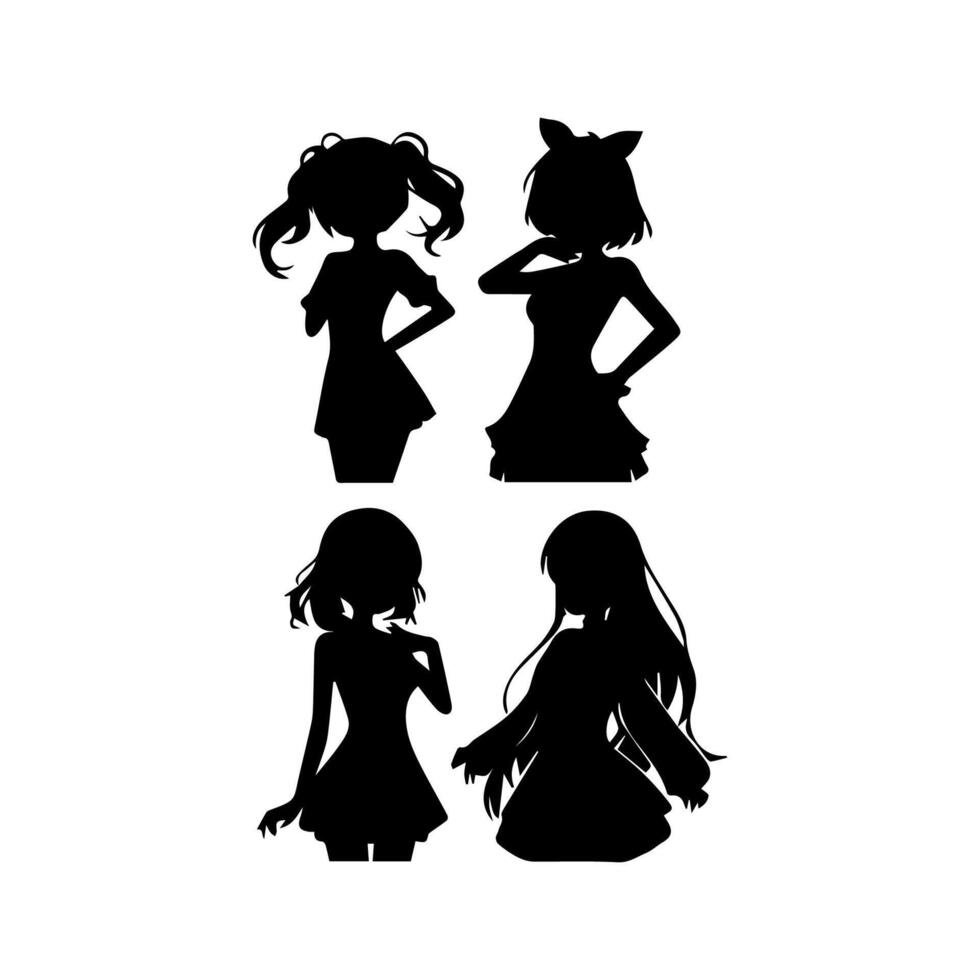 silhouet meisje in anime stijl vector illustratie vrij