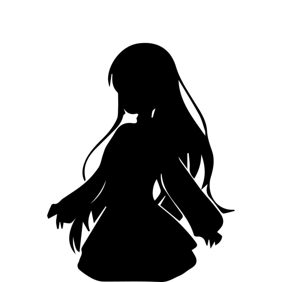 silhouet meisje in anime stijl vector illustratie vrij