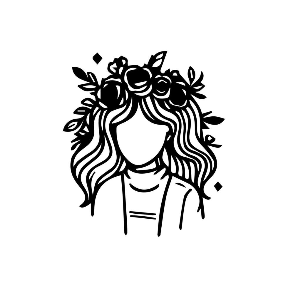 vrouw hoofd silhouet, gezicht profiel, vignet. hand- getrokken vector illustratie, geïsoleerd Aan wit achtergrond. ontwerp voor uitnodiging, groet kaart, wijnoogst stijl.