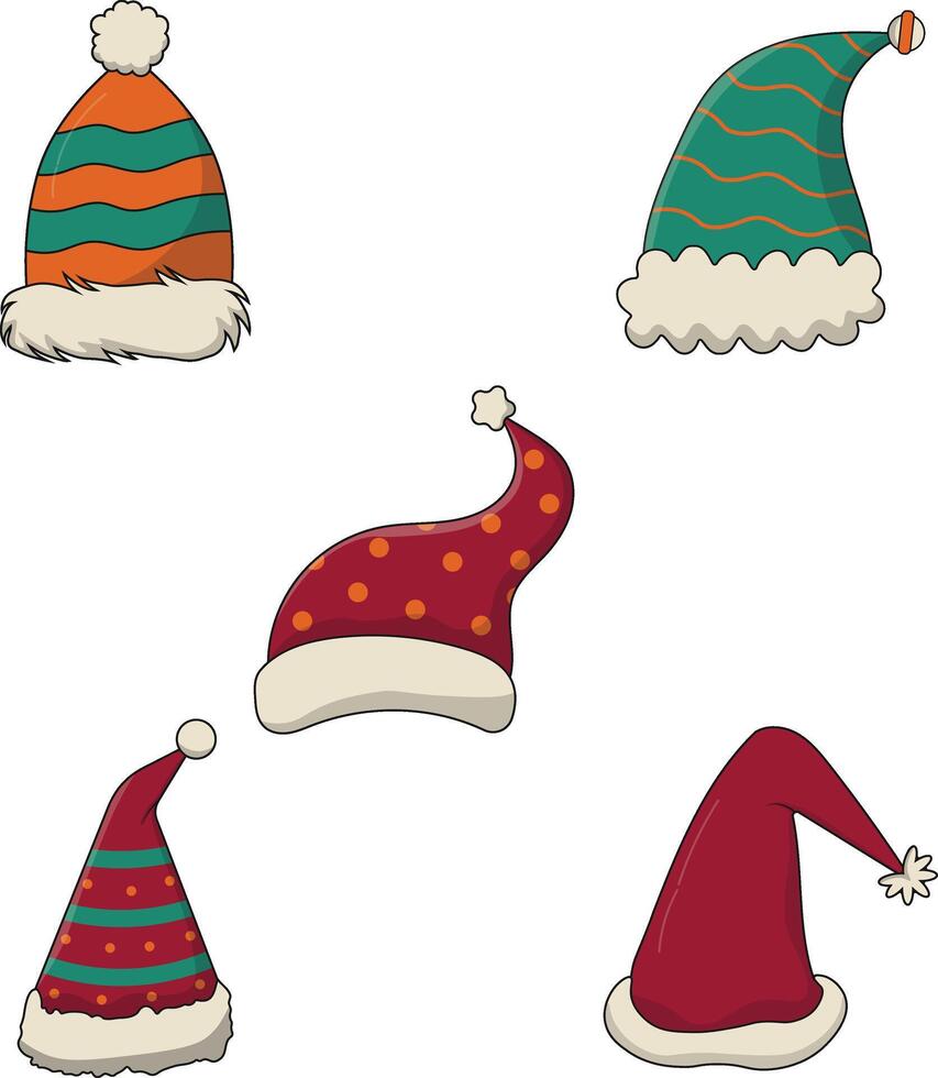 reeks van Kerstmis de kerstman hoed. geïsoleerd Aan wit achtergrond. vector illustratie