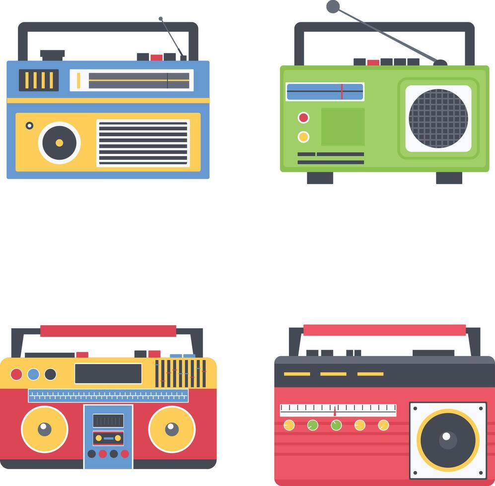 verzameling van oud radio stereo. retro radio stijl Aan wit achtergrond. vector illustratie