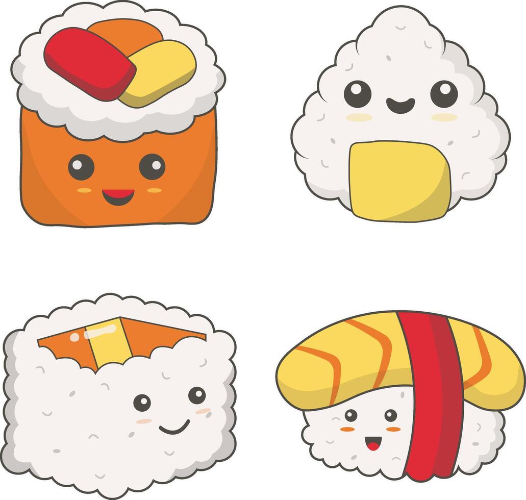 kawaii sushi illustratie in schattig tekenfilm ontwerp. geïsoleerd vector icoon