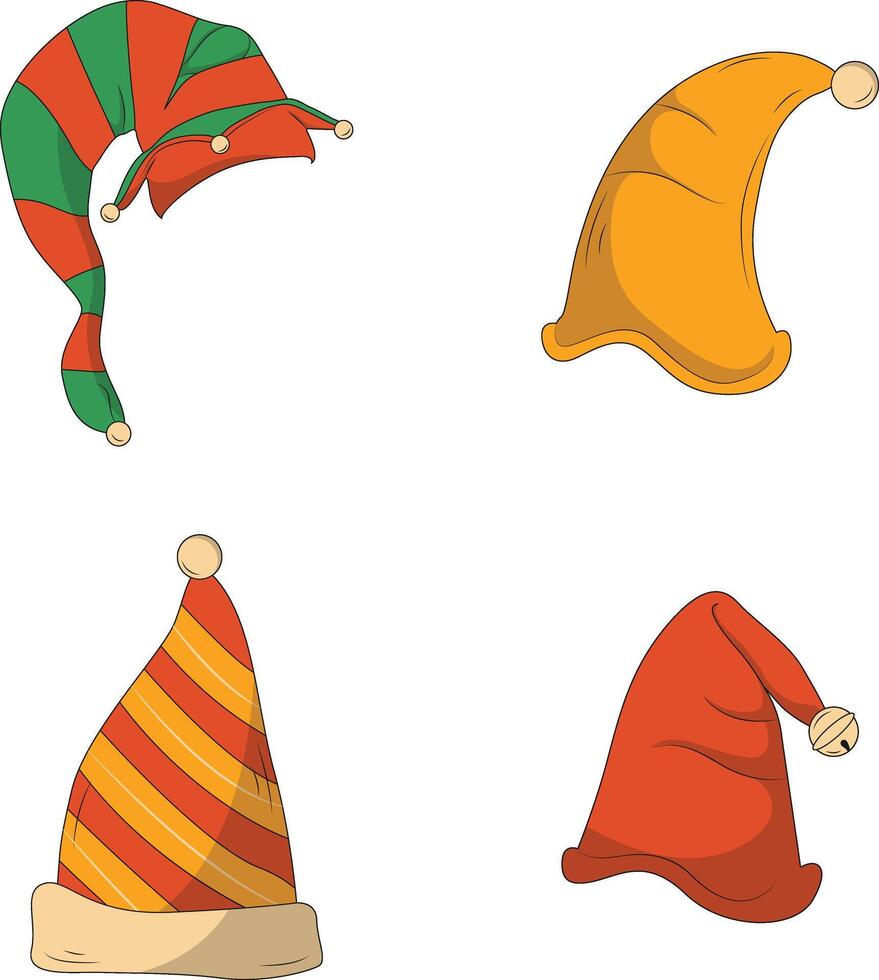 Kerstmis de kerstman hoed met tekenfilm ontwerp. vector illustratie set.