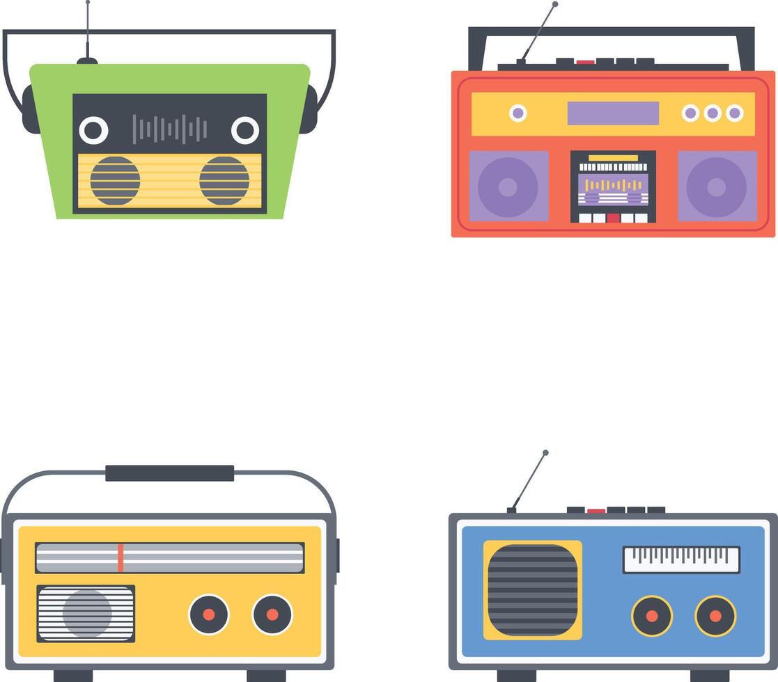 verzameling van oud radio stereo. retro radio stijl Aan wit achtergrond. vector illustratie