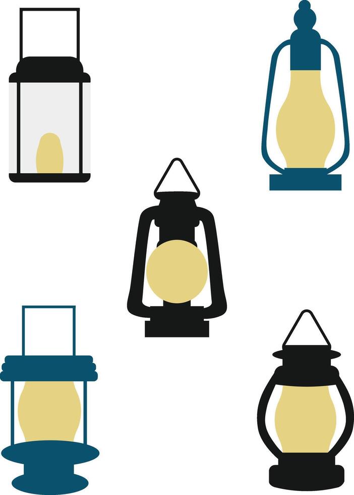 verzameling van camping lantaarn lamp. wijnoogst stijl. vector icoon