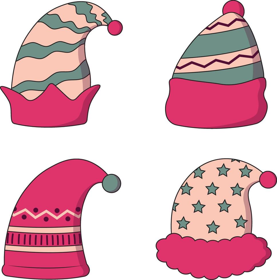 Kerstmis de kerstman hoed illustratie set. vlak tekenfilm ontwerp. geïsoleerd Aan wit achtergrond vector