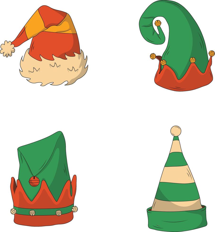 Kerstmis de kerstman hoed met tekenfilm ontwerp. vector illustratie set.