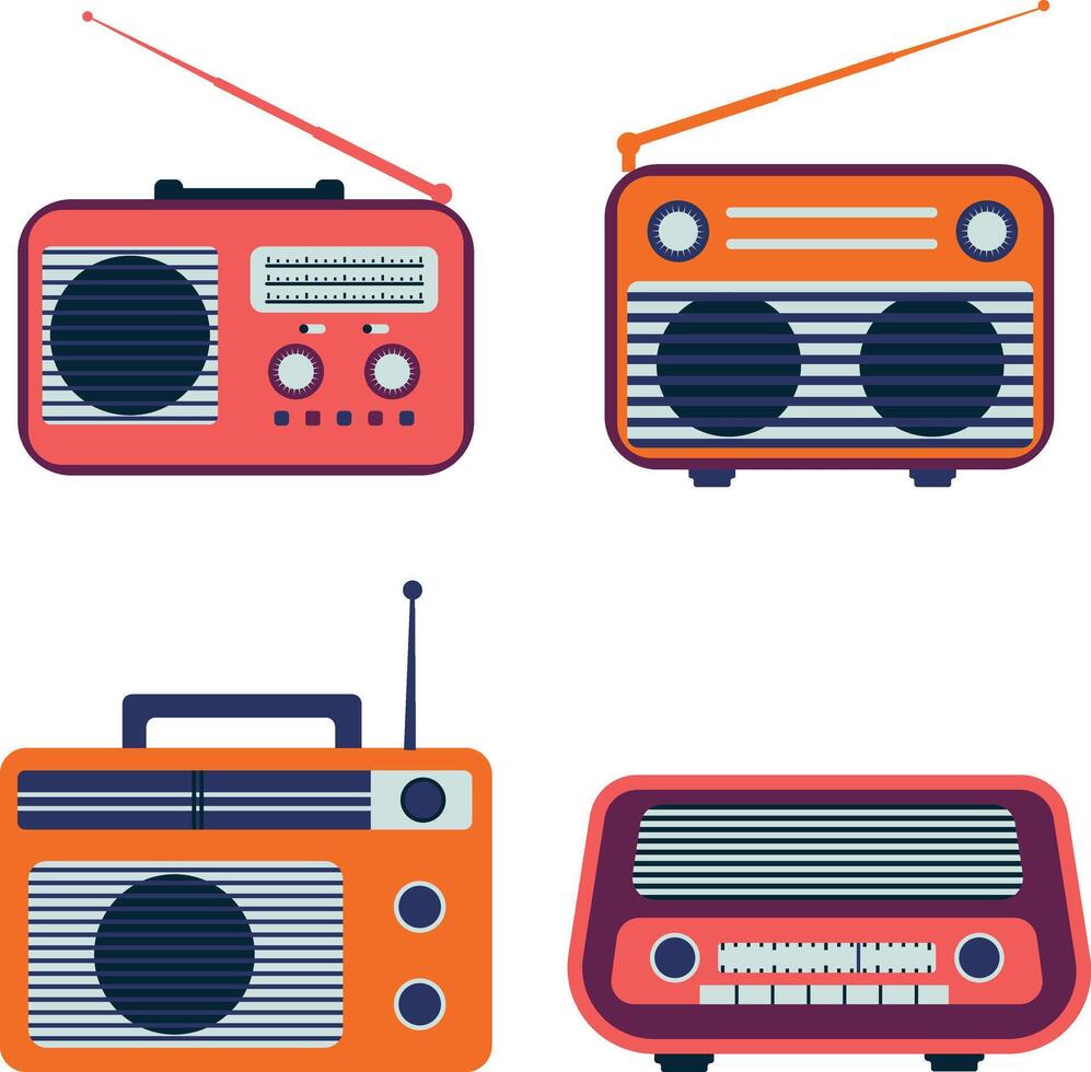 oud radio stereo. klassiek tekenfilm stijl. vector illustratie set.