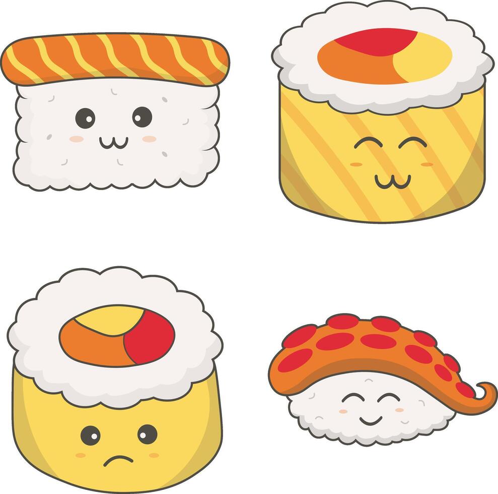 kawaii sushi illustratie in schattig tekenfilm ontwerp. geïsoleerd vector icoon